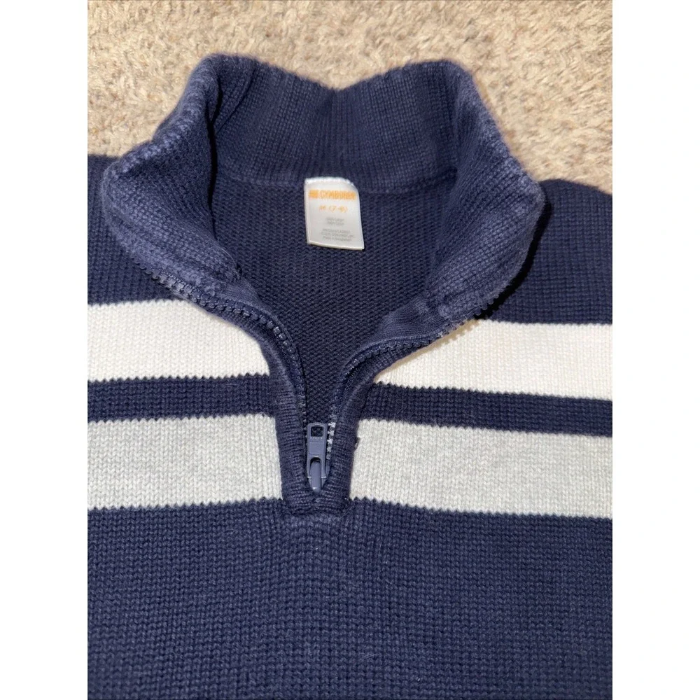 Gymboree Quarter Zip Mock Neck Cotton Navy Blue Striped‎ Sweater Boys 7 - 8 2016